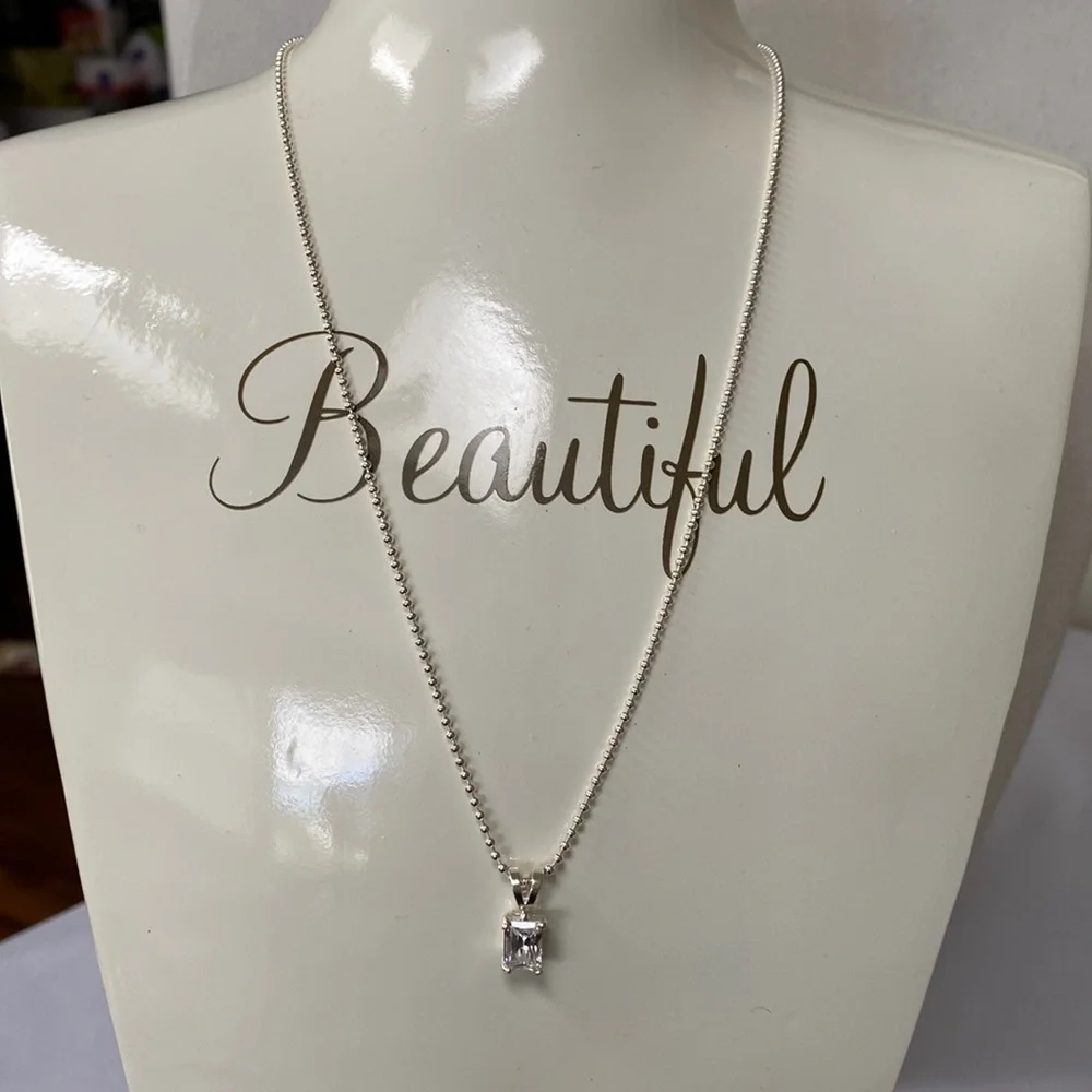 Gorgeous emerald cut CZ diamond sterling set necklace - Picture 1 of 10